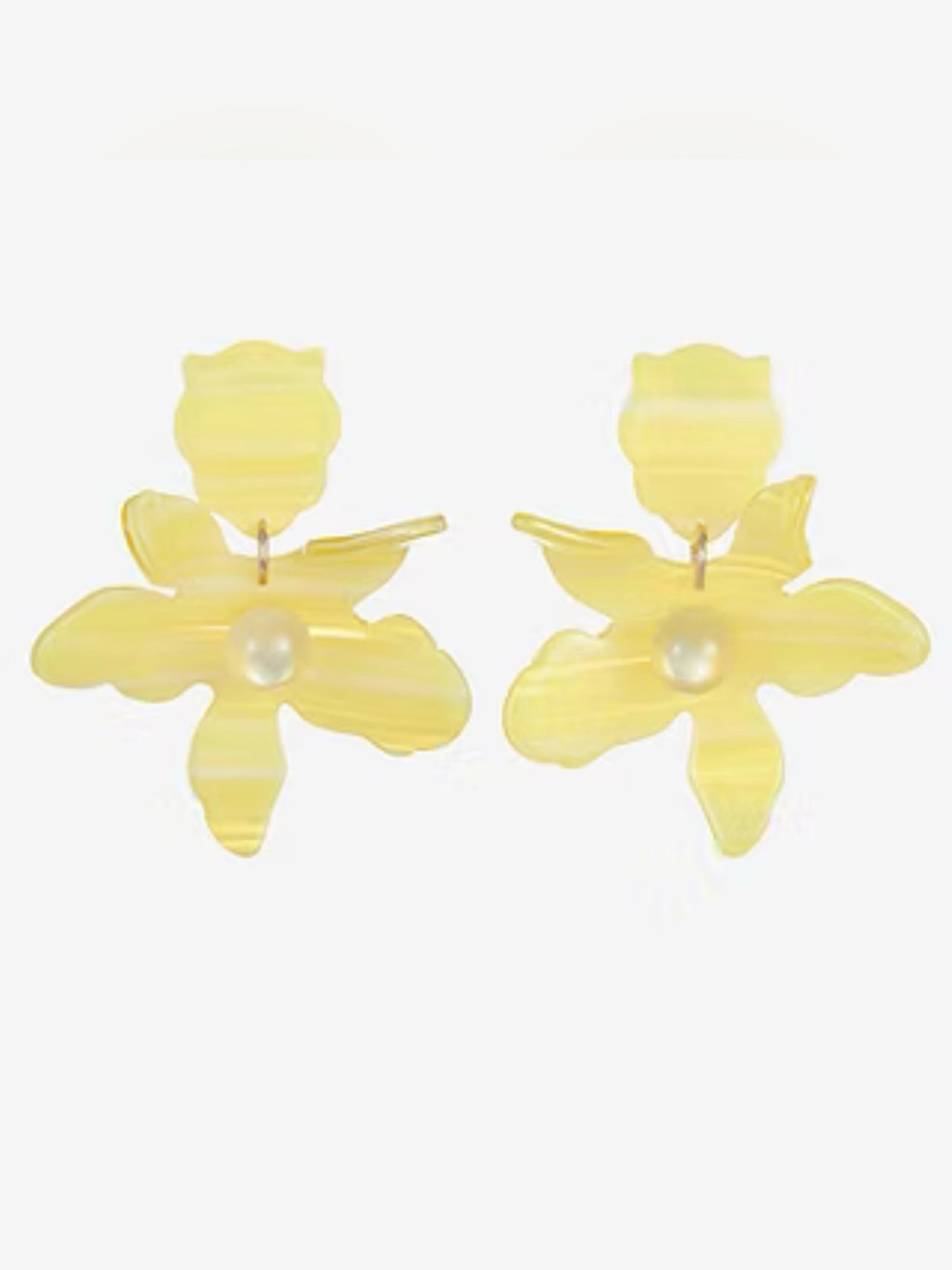 Gold Tone & Yellow Acrylic Resin Flower Dangle Drop Statement Earrings